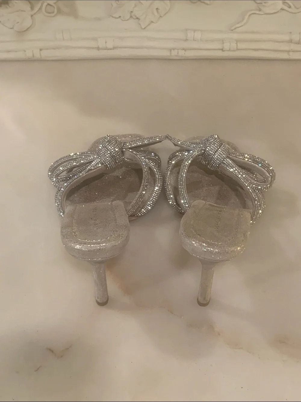 Loeffler Randall Mikel Silver Strass Bow Sandals Size 8 B